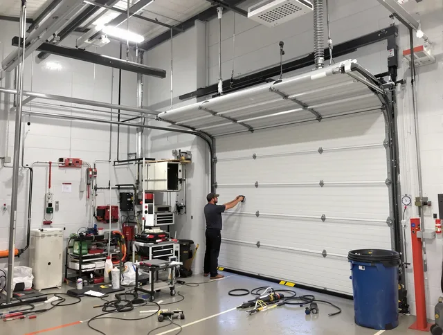 Baldwin Park Garage Door Repair certified technician performing commercial door repair at a Baldwin Park business facility