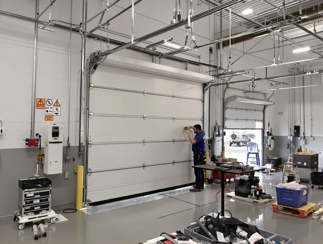 Commercial garage door repair being performed by Baldwin Park Garage Door Repair expert in Baldwin Park